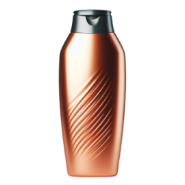 a copper colored bottle with black lid