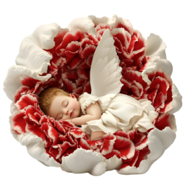 a baby sleeping in a red and white flower