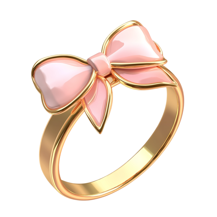 a gold and pink bow ring