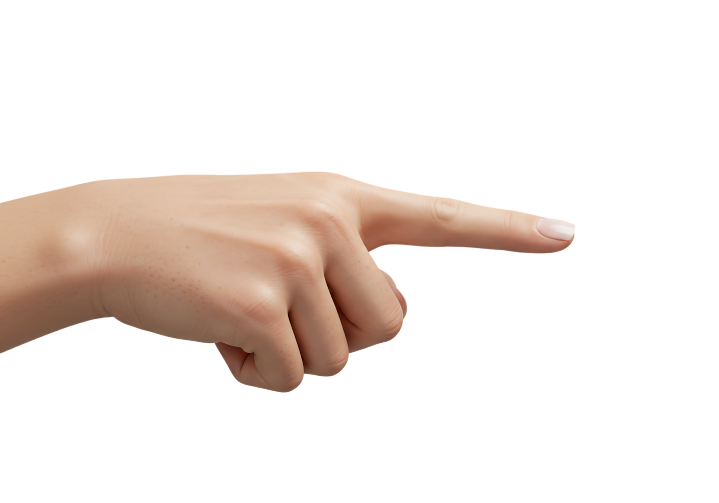 a hand pointing at something on a white background