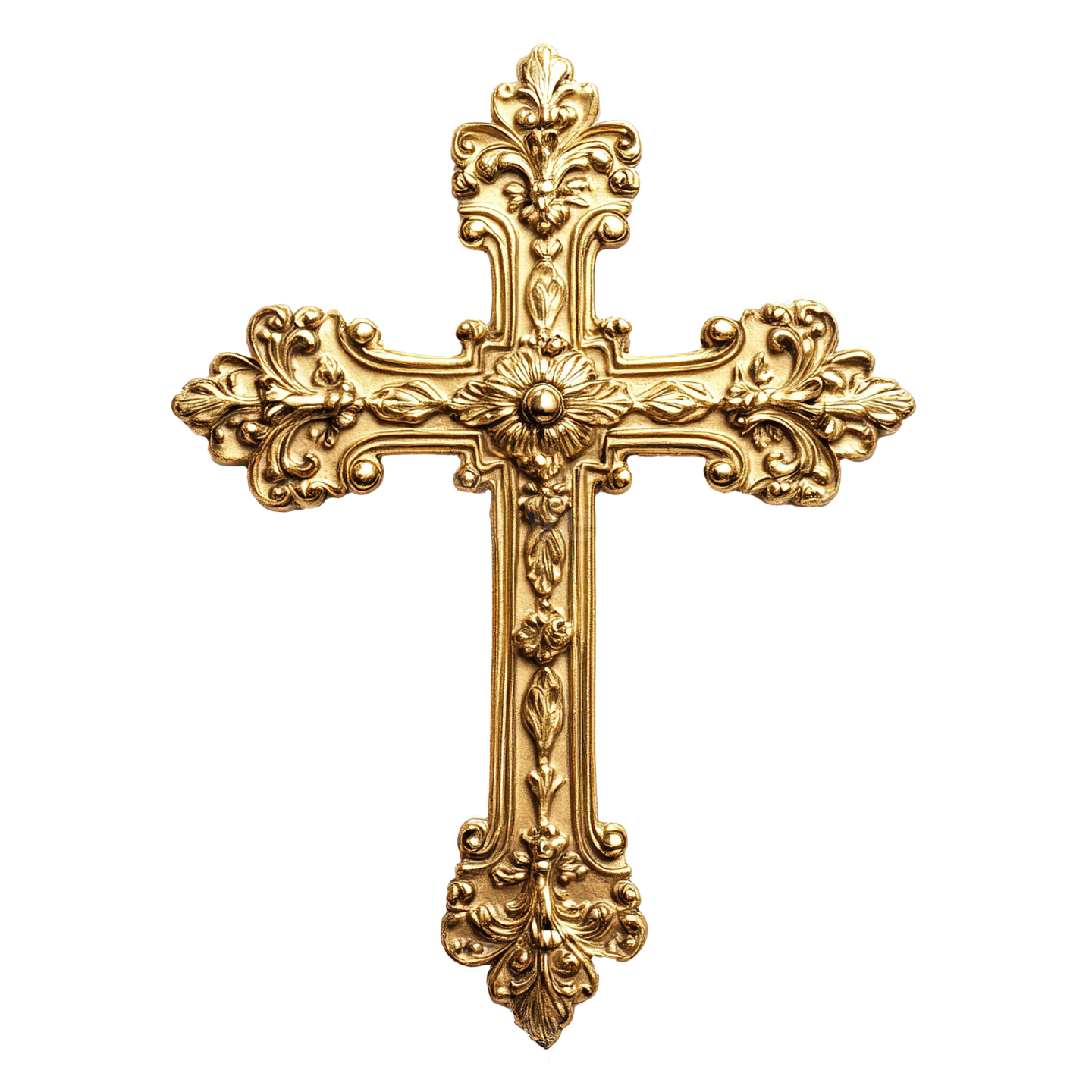 a gold cross on white background