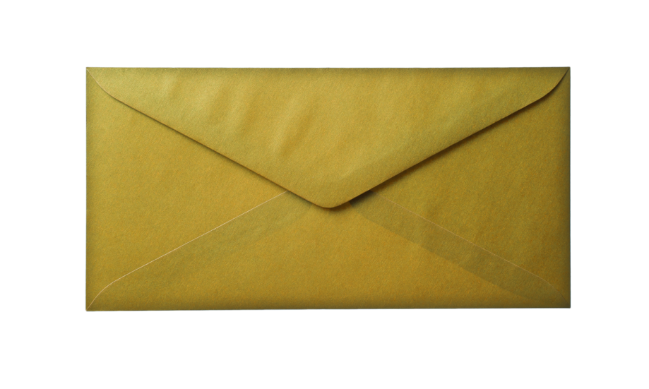 a yellow envelope on a white background