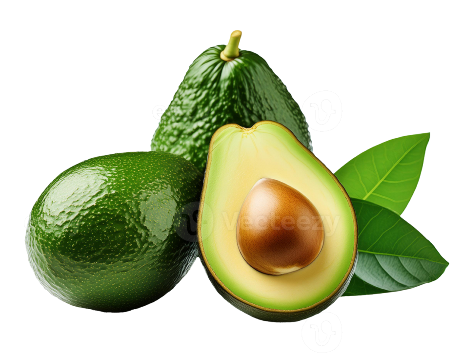 avocas with leaves on a white background
