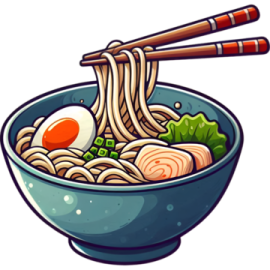 a bowl of noodles with chops and vegetables