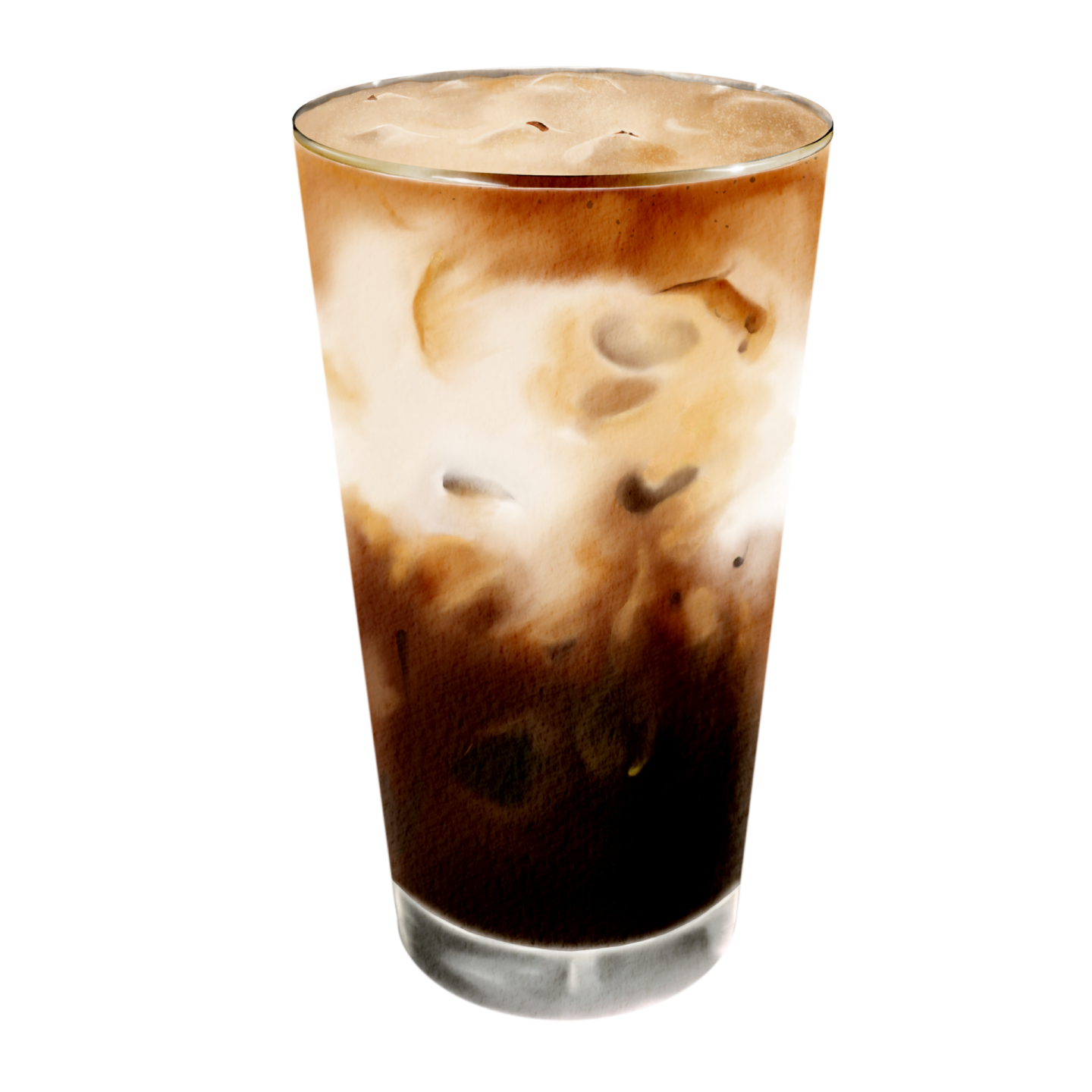 a glass of iced coffee on a white background