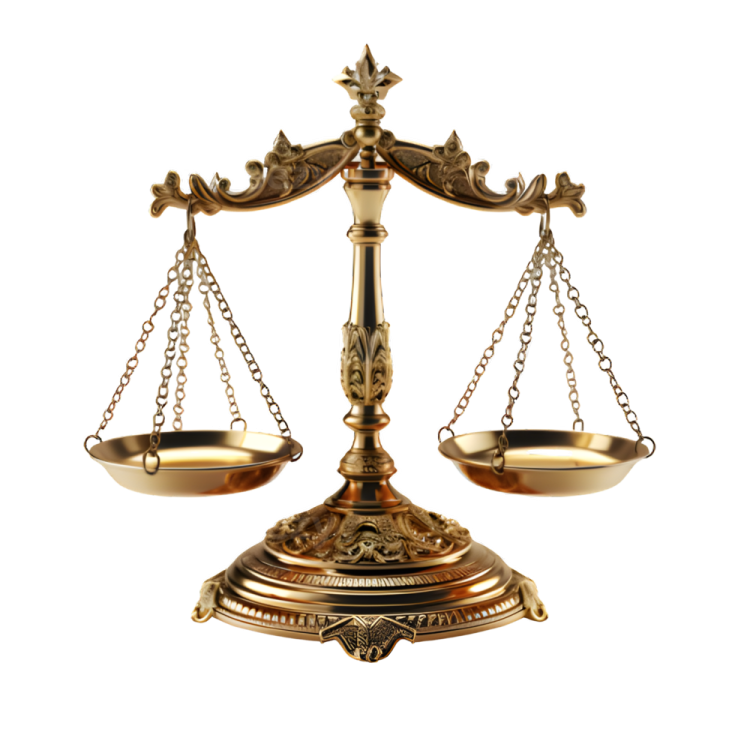 a golden balance scale on a white background