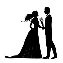 a silhouette of a bride and groom holding hands