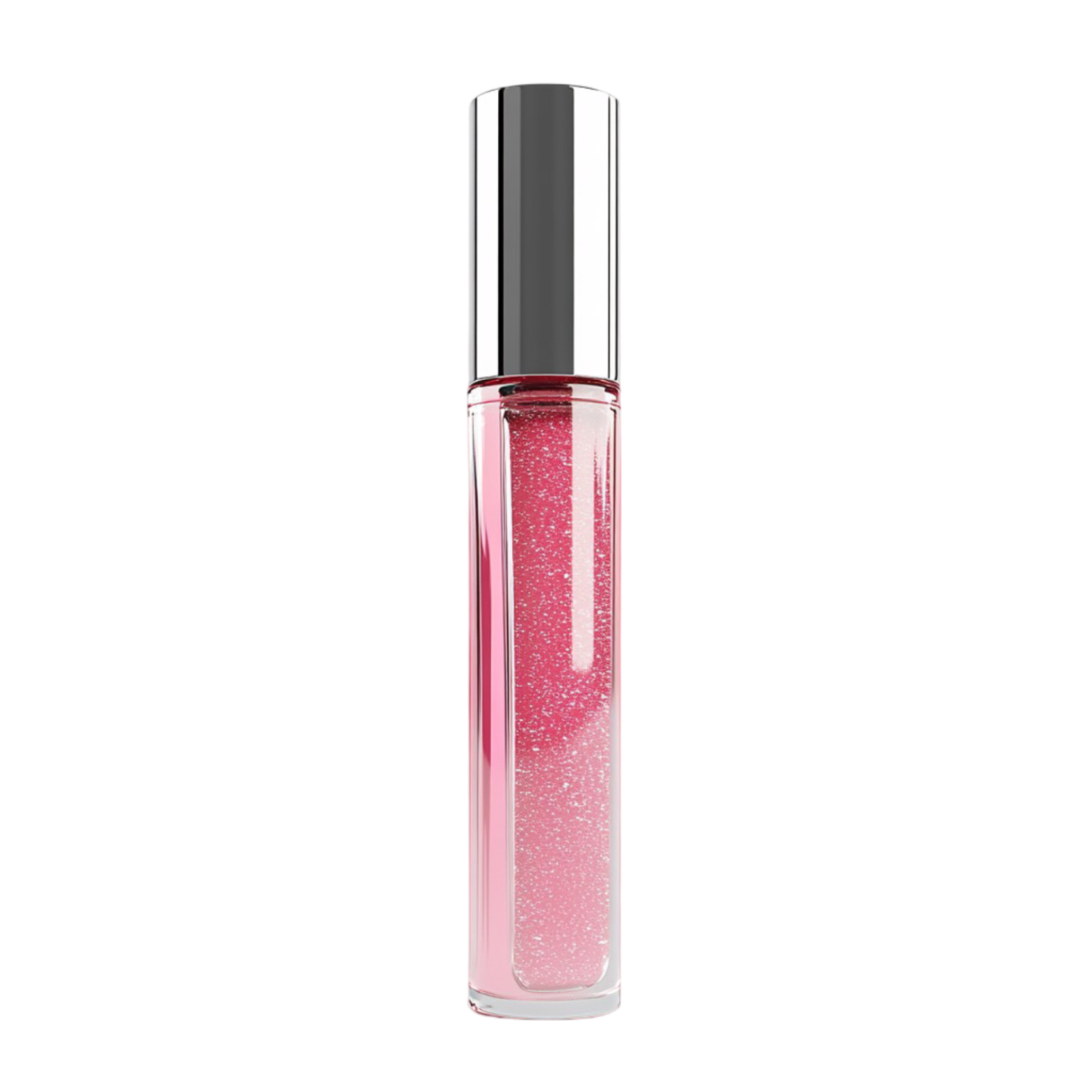 a bottle of pink glitter on a white background