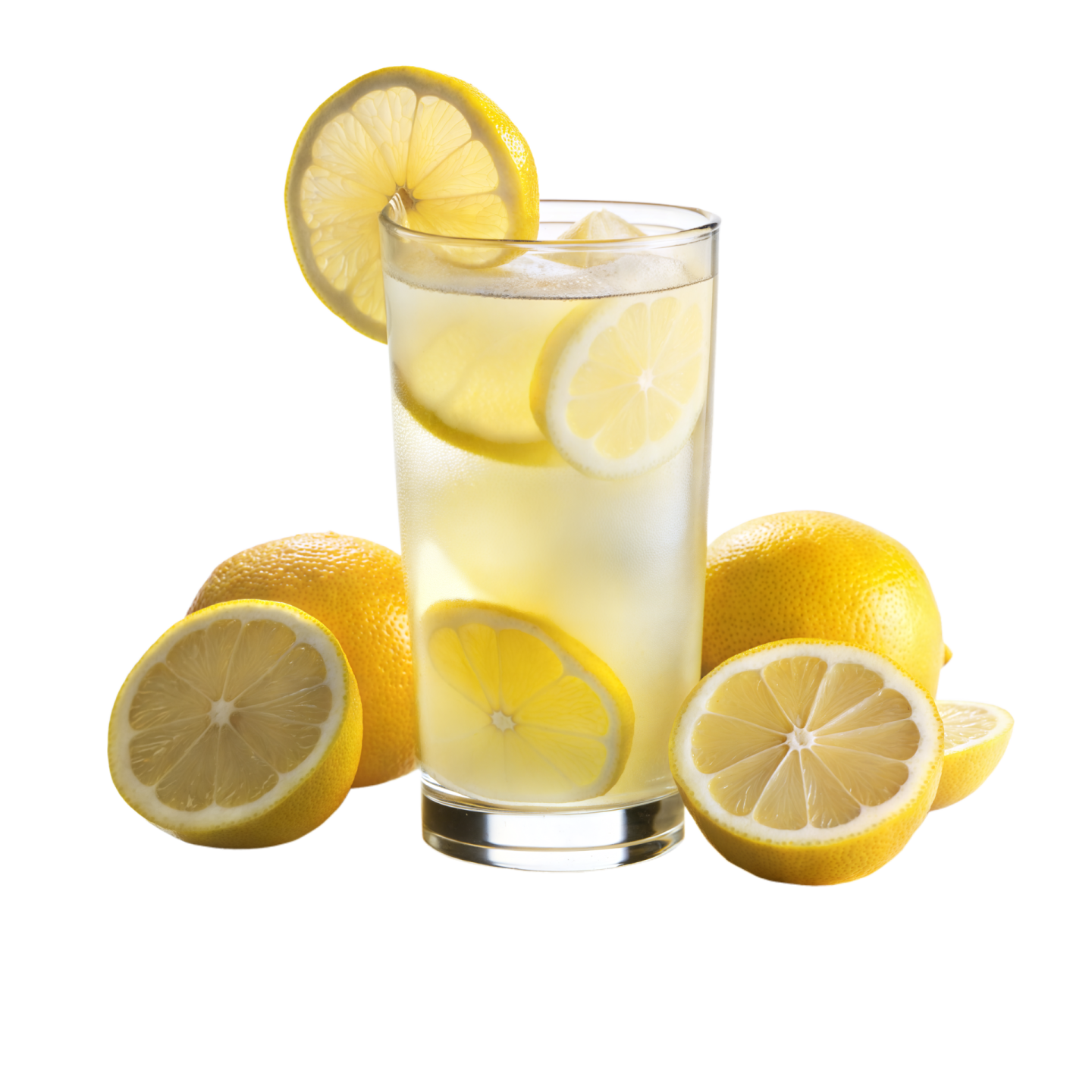 a glass filled with lemons and lemon slices