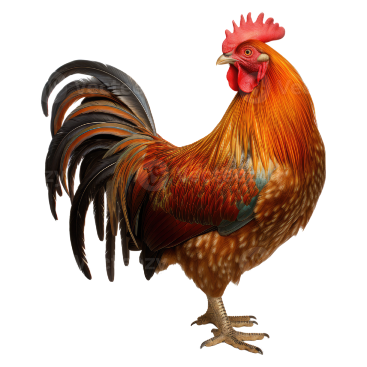 a rooster is standing on the ground