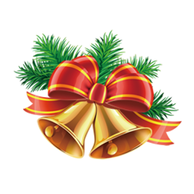 a christmas bell with red and gold bows