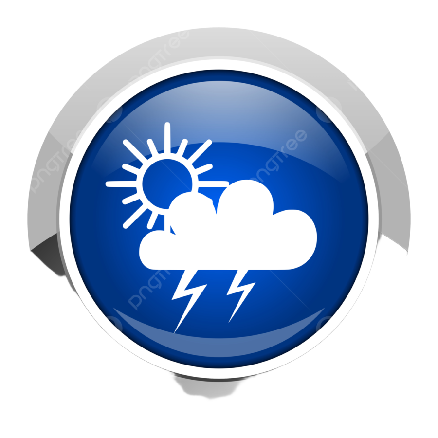 a blue button with a weather icon on it
