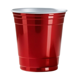 a red plastic cup on a white background
