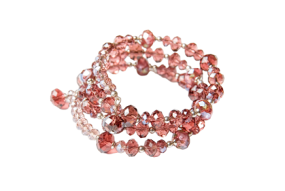 a bracelet with pink crystals and pearls