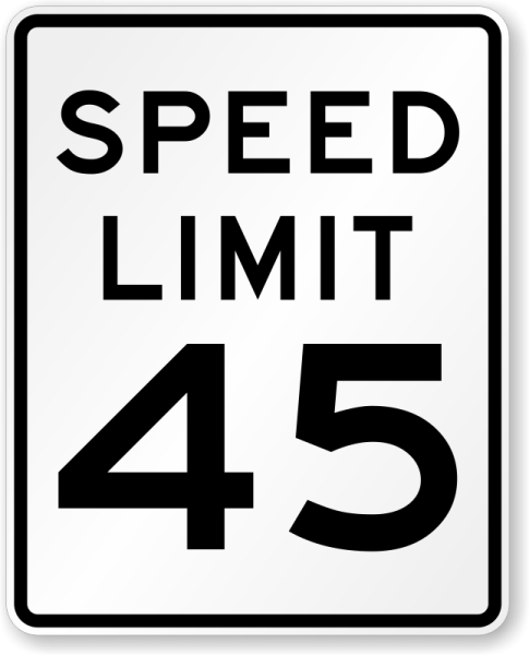 a speed limit sign with the number 45 on it