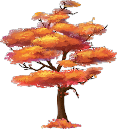 a painting of a tree with orange leaves