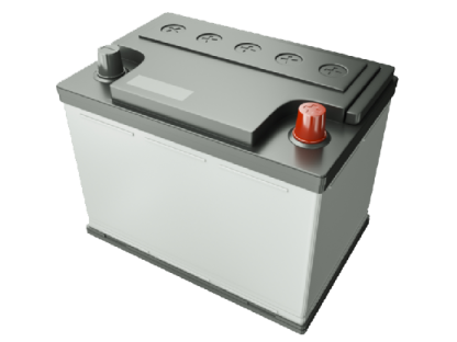 a car battery with an orange button