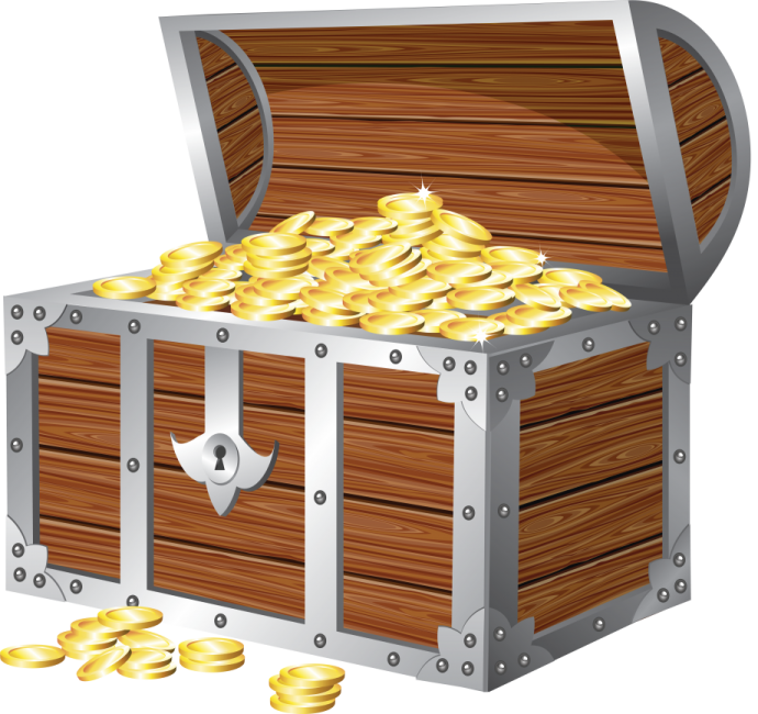 a wooden chest filled with gold coins