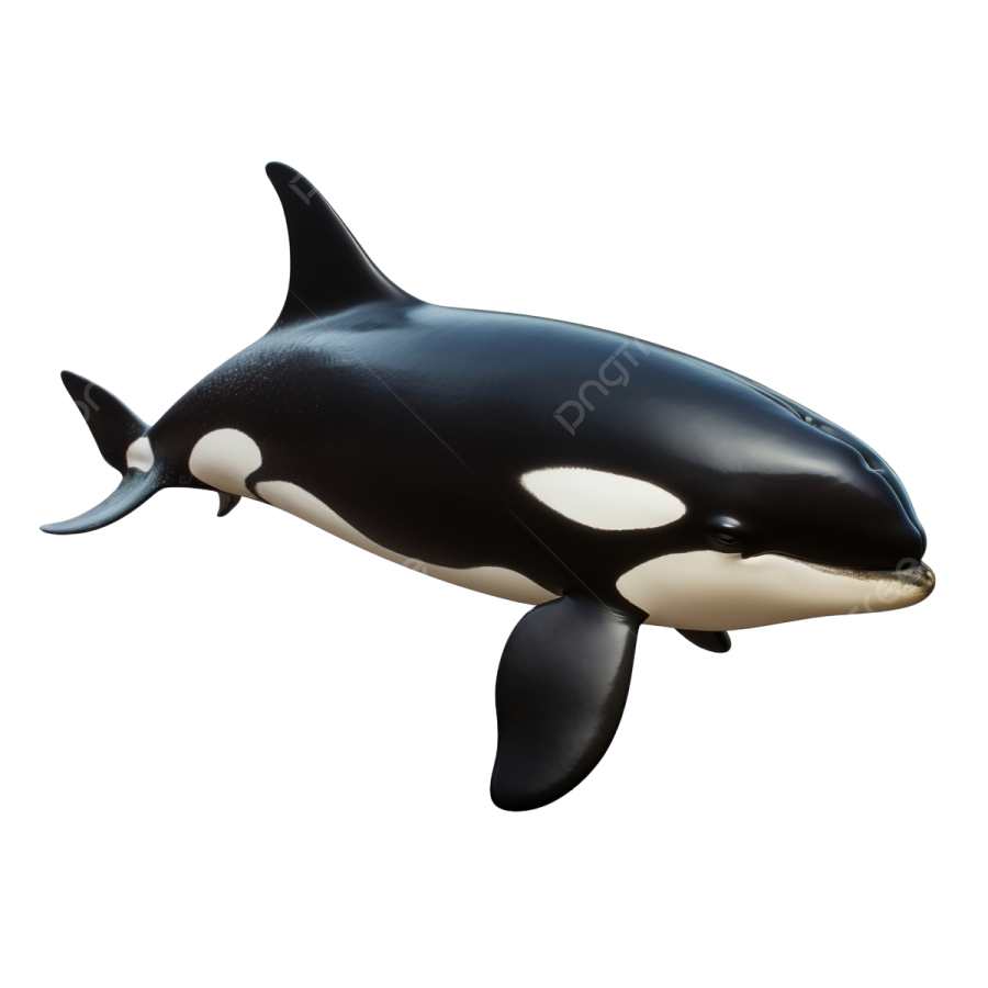 a black and white orca whale on a white background
