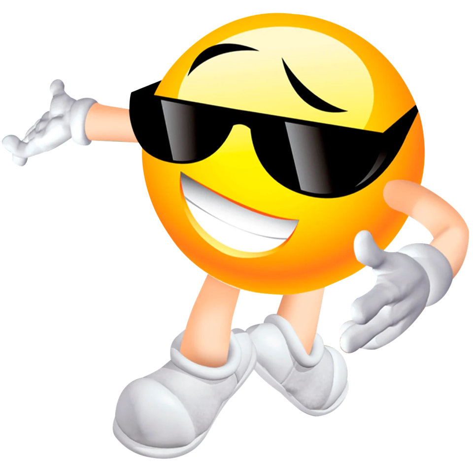 a smiley wearing sunglasses and pointing at the camera