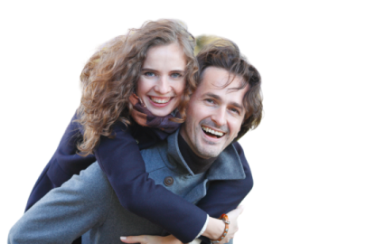 a man carrying a woman on his back