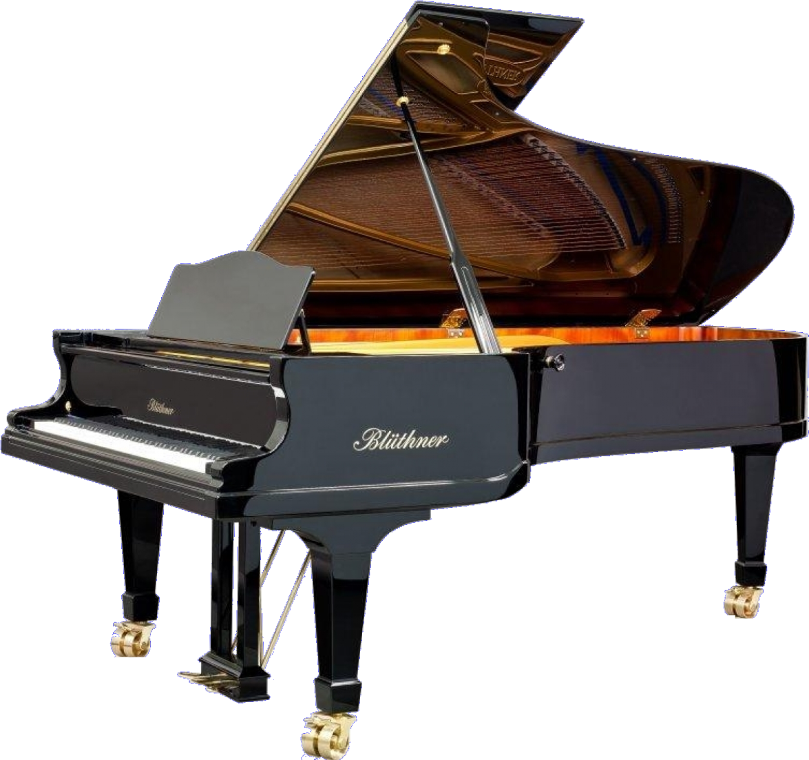 a grand piano with a black case