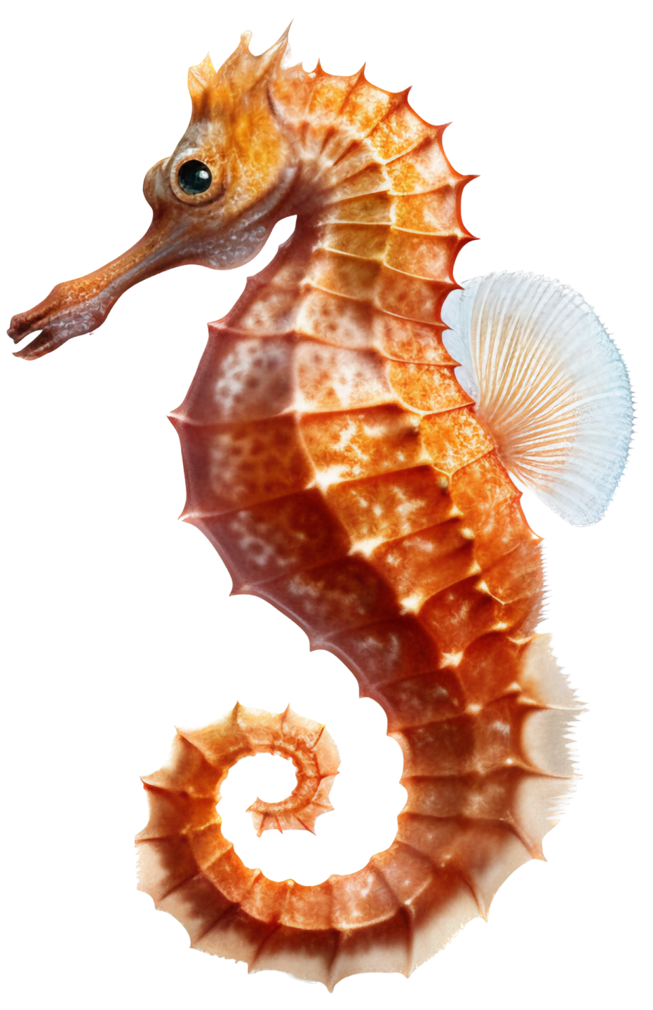 a close up of a seahorse on a white background