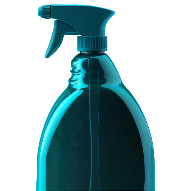 a bottle of green liquid on a white background