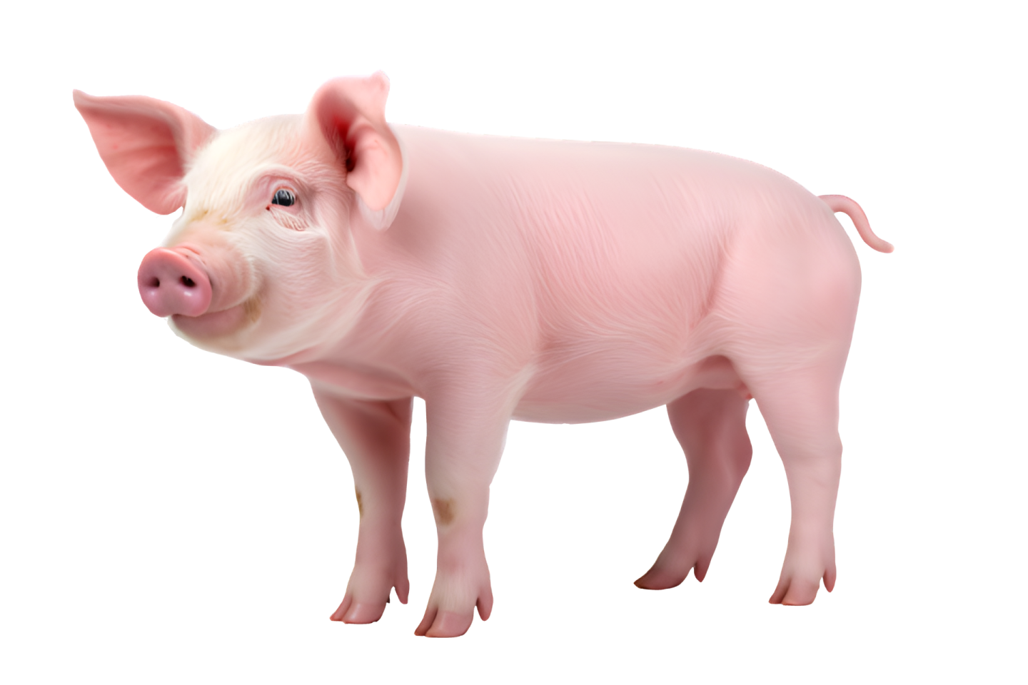 a pink pig standing in front of a white background