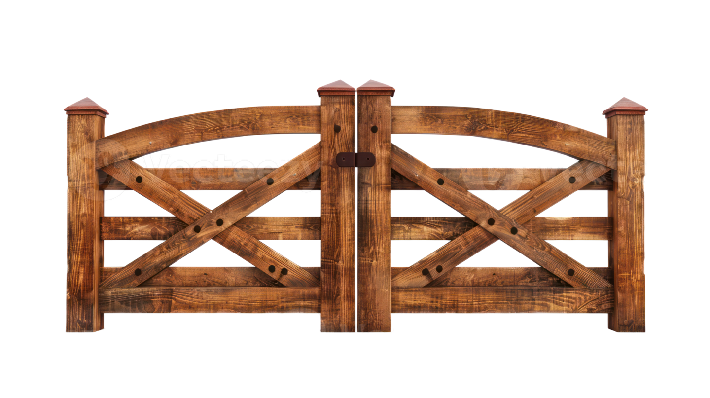 a wooden gate on a white background