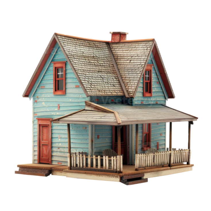a model of a blue house on a white background
