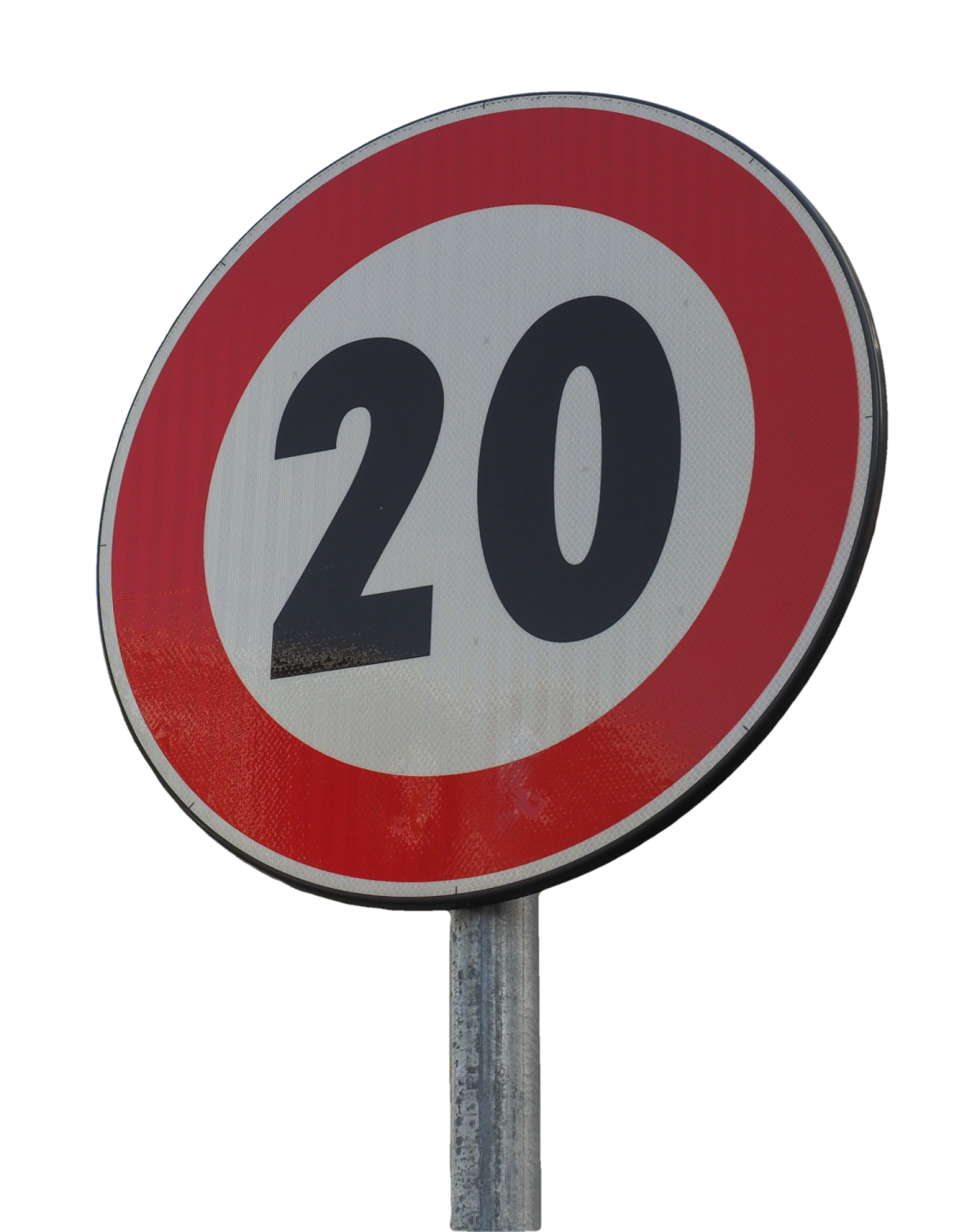 a red and white road sign with the number 20