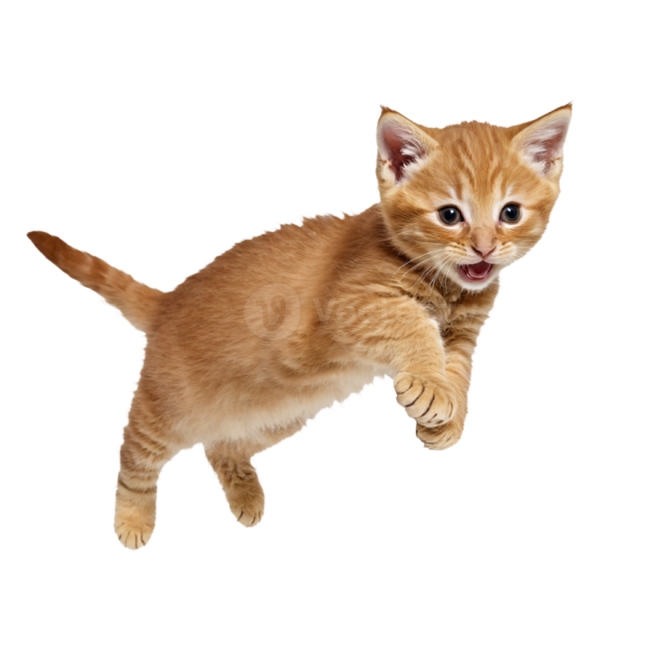 a small kitten is jumping in the air