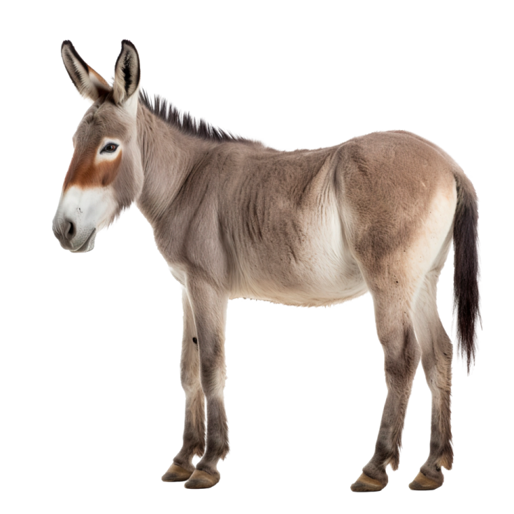a donkey standing in front of a white background