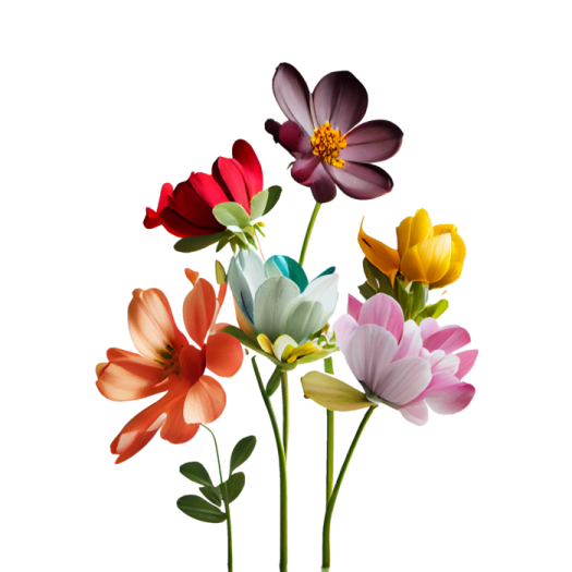 a bunch of colorful flowers on a white background