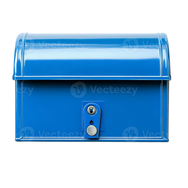 a blue mailbox on a white background