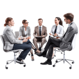 a group of people sitting around a table