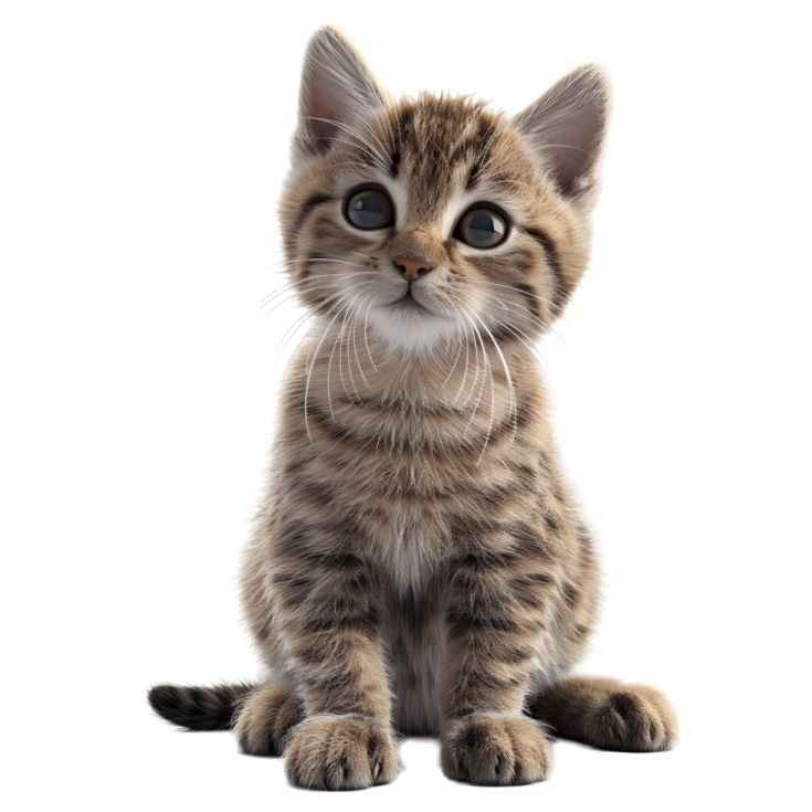 a small kitten sitting down with its eyes open