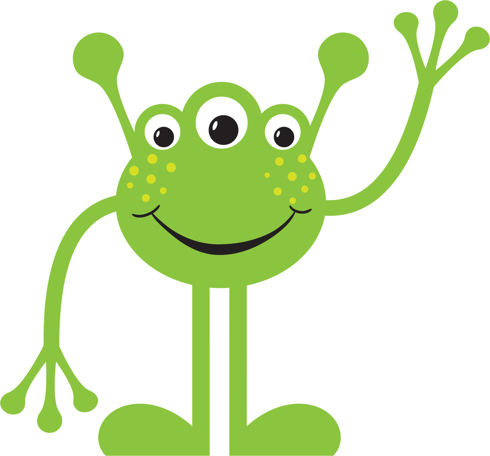 a green frog with a happy smile on his face