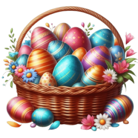 a basket full of colorful easter eggs