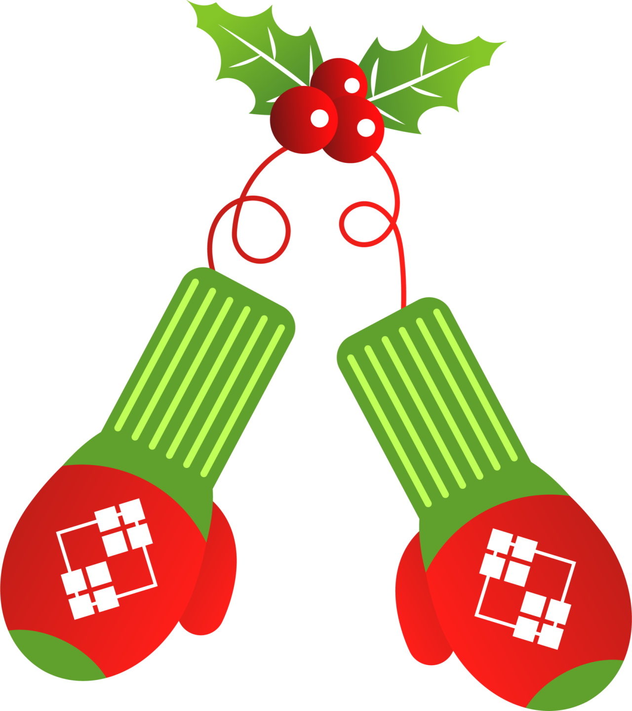 a pair of gloves with holly leaves on them