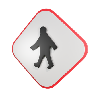 a red and white sign with a person walking