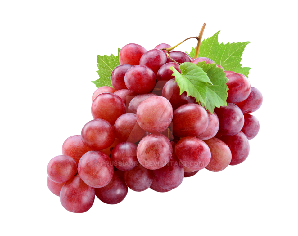 a bunch of red grapes with green leaves