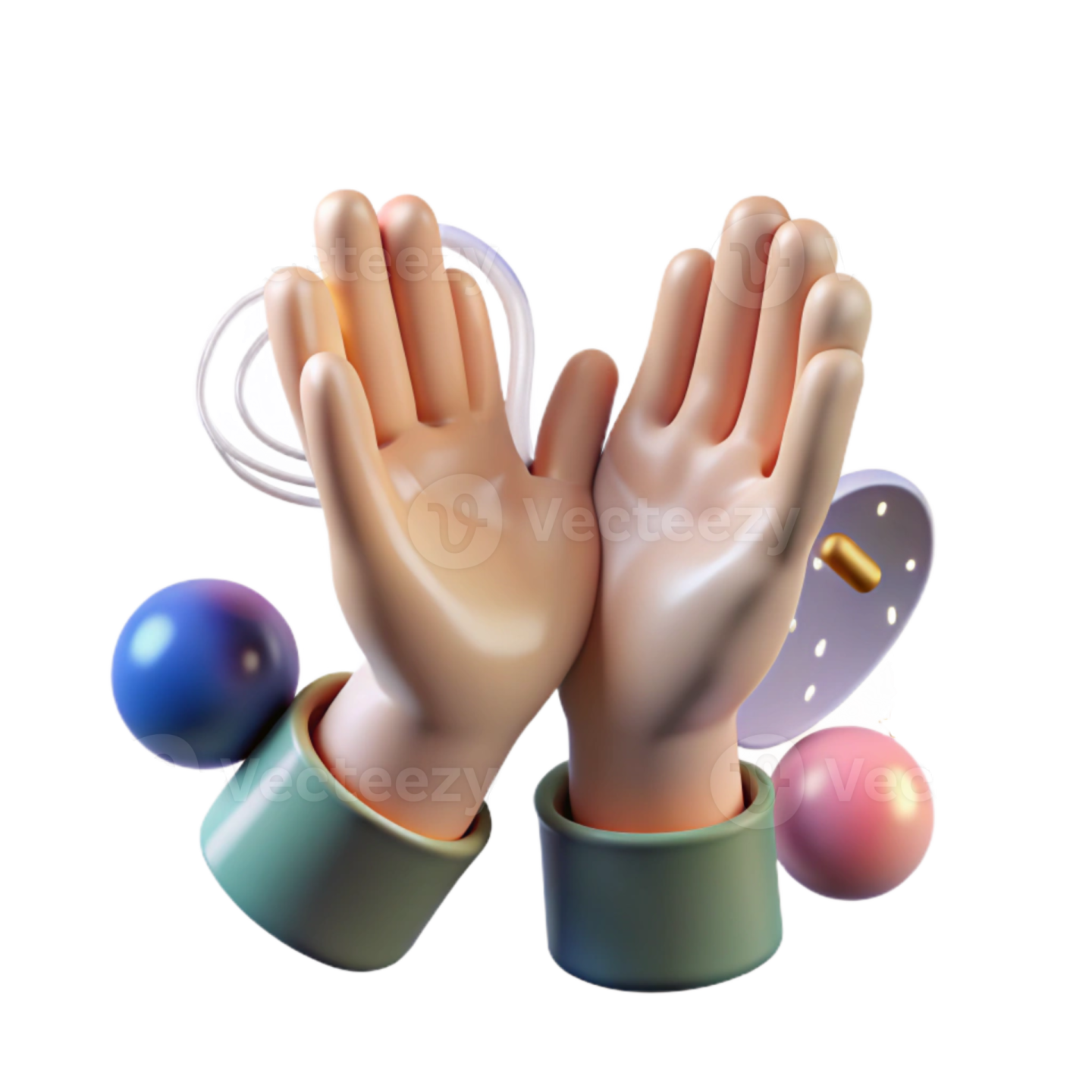 a pair of hands with different colored objects around them