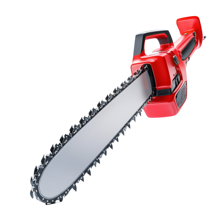 a chainsaw that is red and black