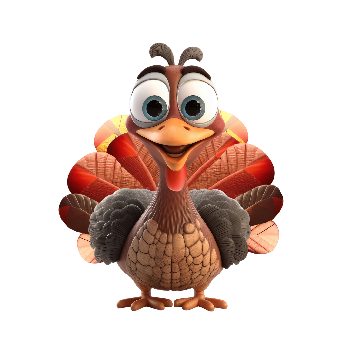 a cartoon turkey with big eyes