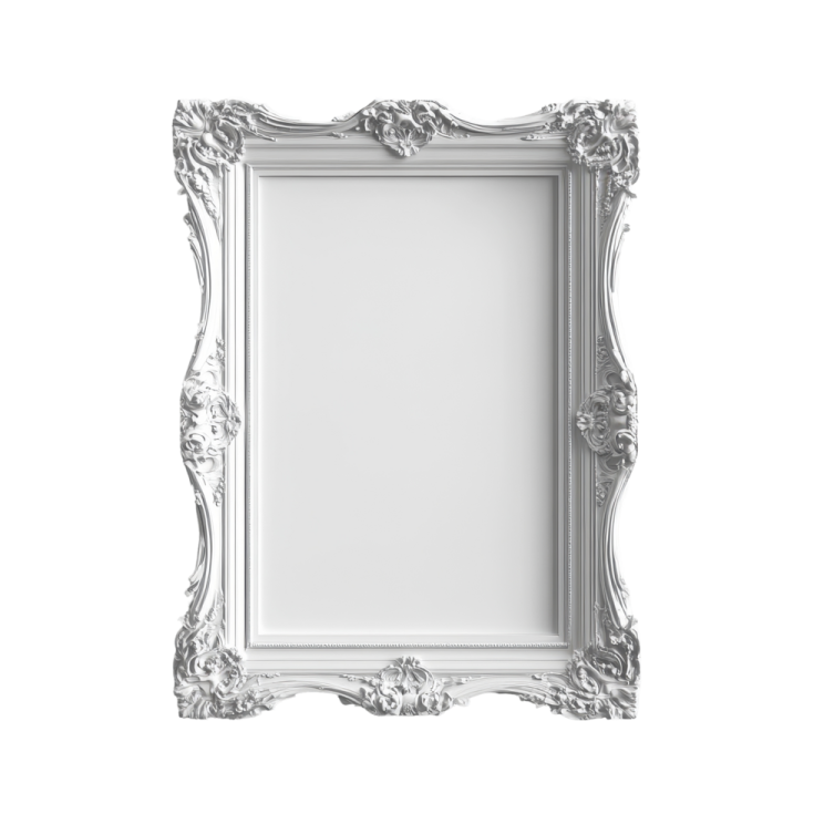 a silver frame on a white background