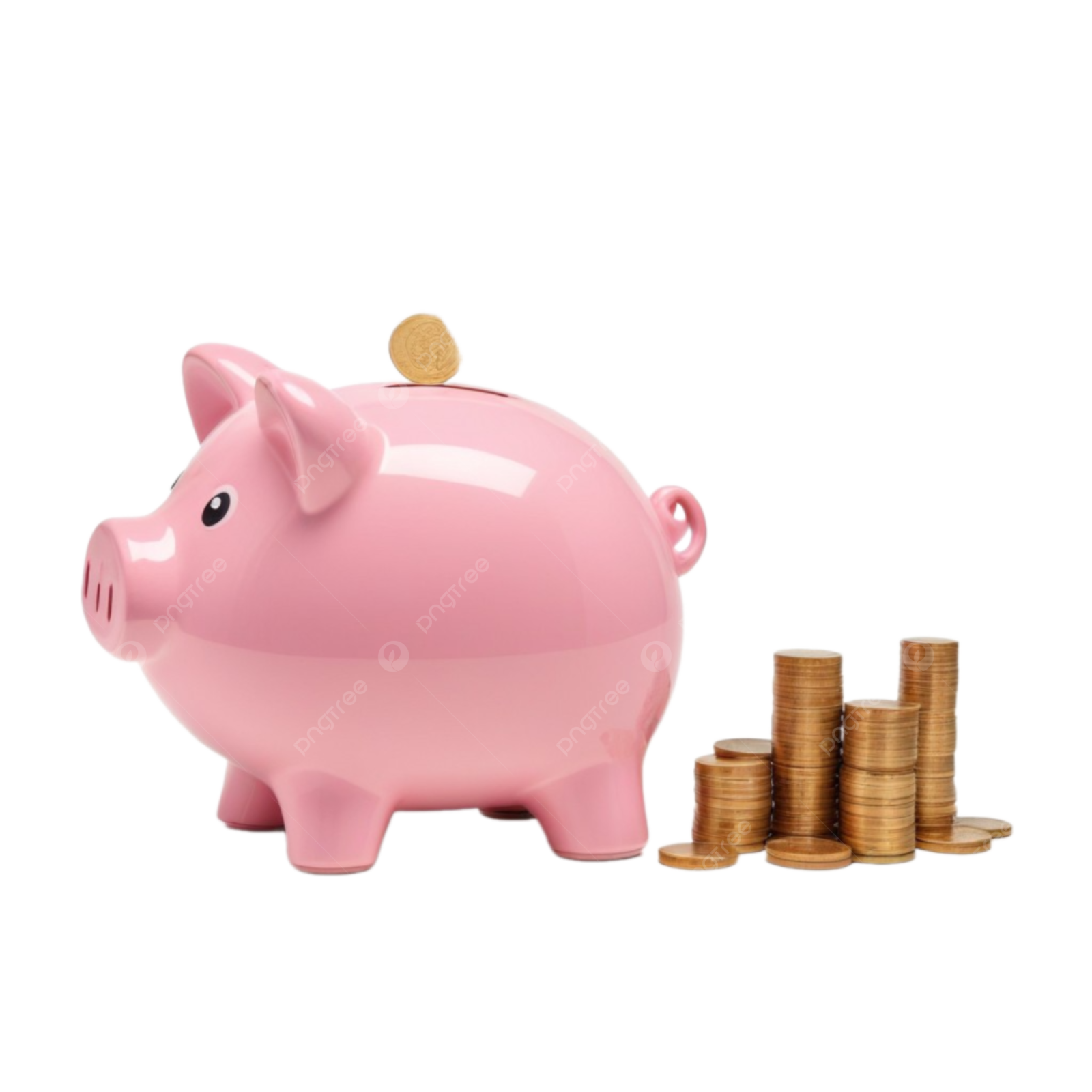 a hand putting coins into a pink piggy