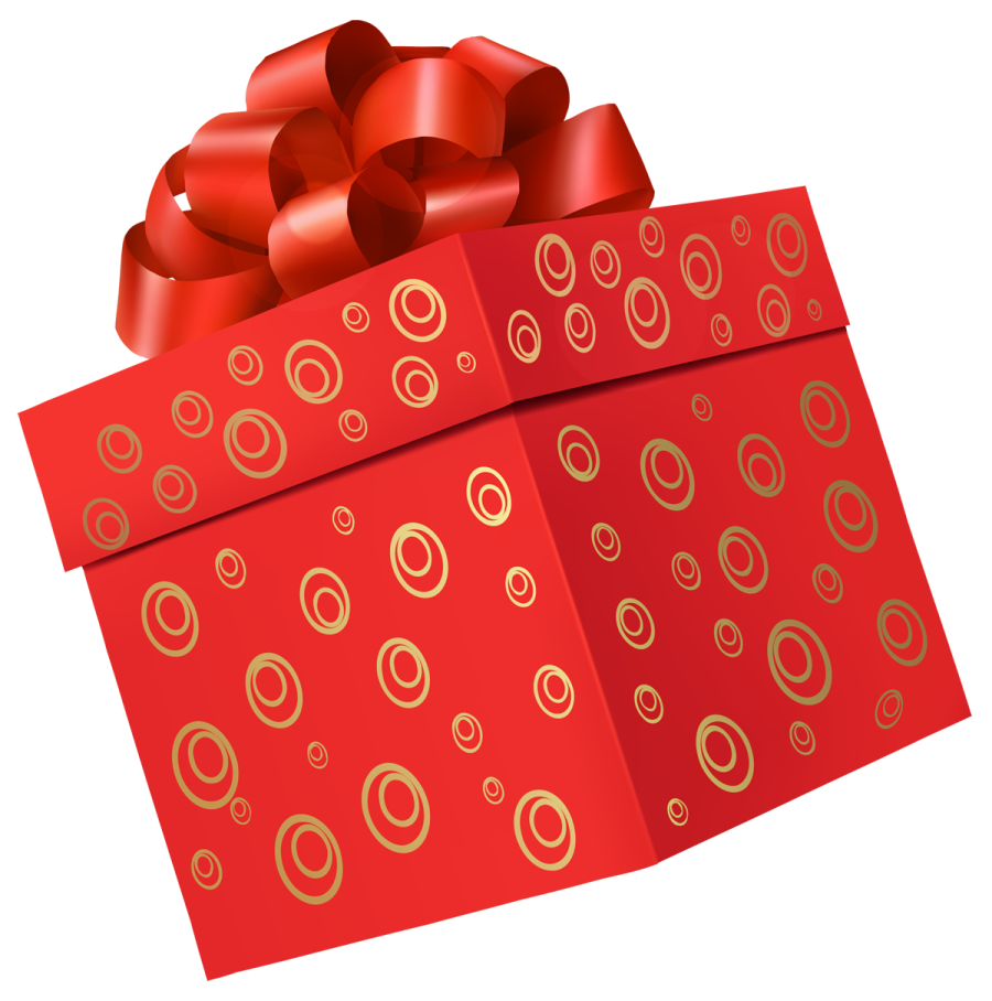 a red gift box with gold swirl designs