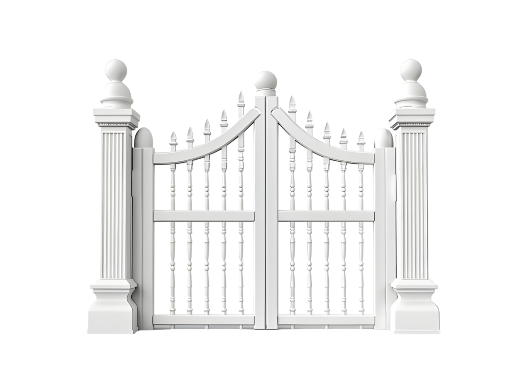 a white gate with columns and pillars